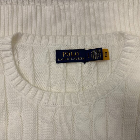 (NWOT) Polo Ralph Lauren Textural Cable-Knit Cotton Crewneck Sweater (White) - Picture 14 of 16